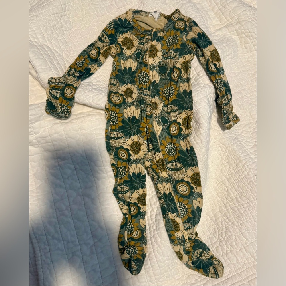 Kate Quinn Green and Yellow Footies Retro Floral Ornate One Piece